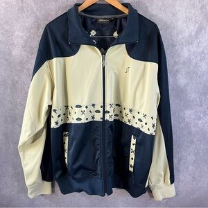 Custom Retro Embroidered Graphic Print Mens Lined Jacket XXL Beige / Blue Zip Up